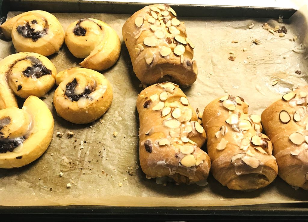 Chocolate cinnamon rolls and bear claws