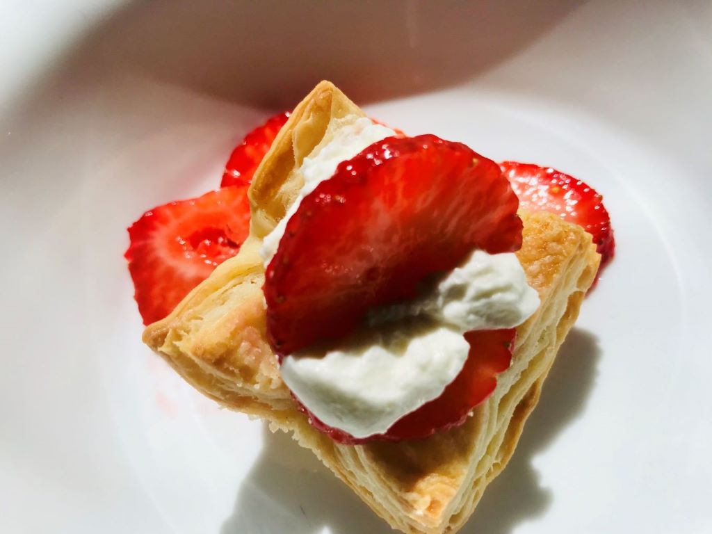 Homemade puff pastry strawberry shortcake